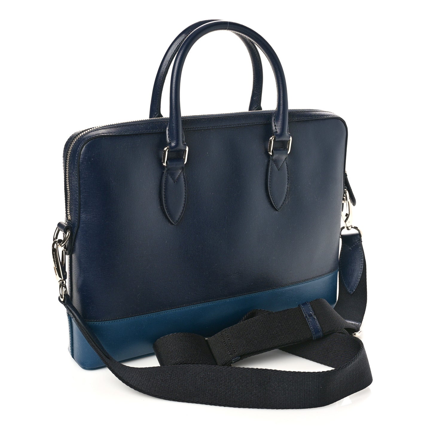 Textured Calfskin Barrow Briefcase Black Blue