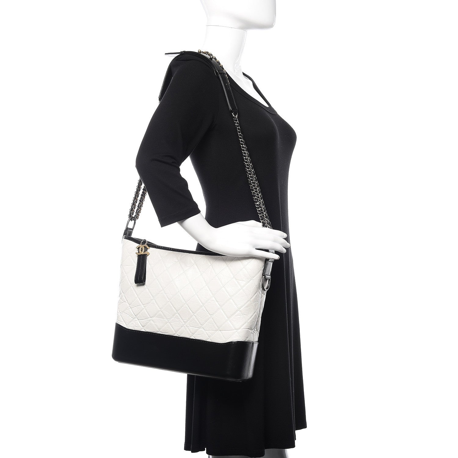Chanel Aged Calfskin Quilted Large Gabrielle Hobo White Black 2 of 12