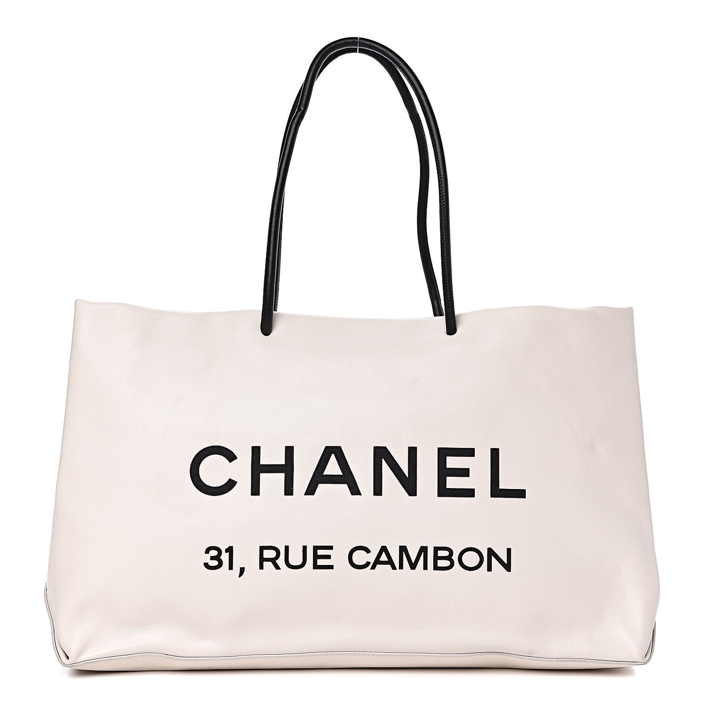 Calfskin Large Essential 31 Rue Cambon Tote White Black