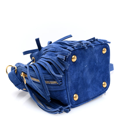 Saint Laurent Suede Calfskin Small Emmanuelle Fringe Bucket Bag Blue 3 of 7