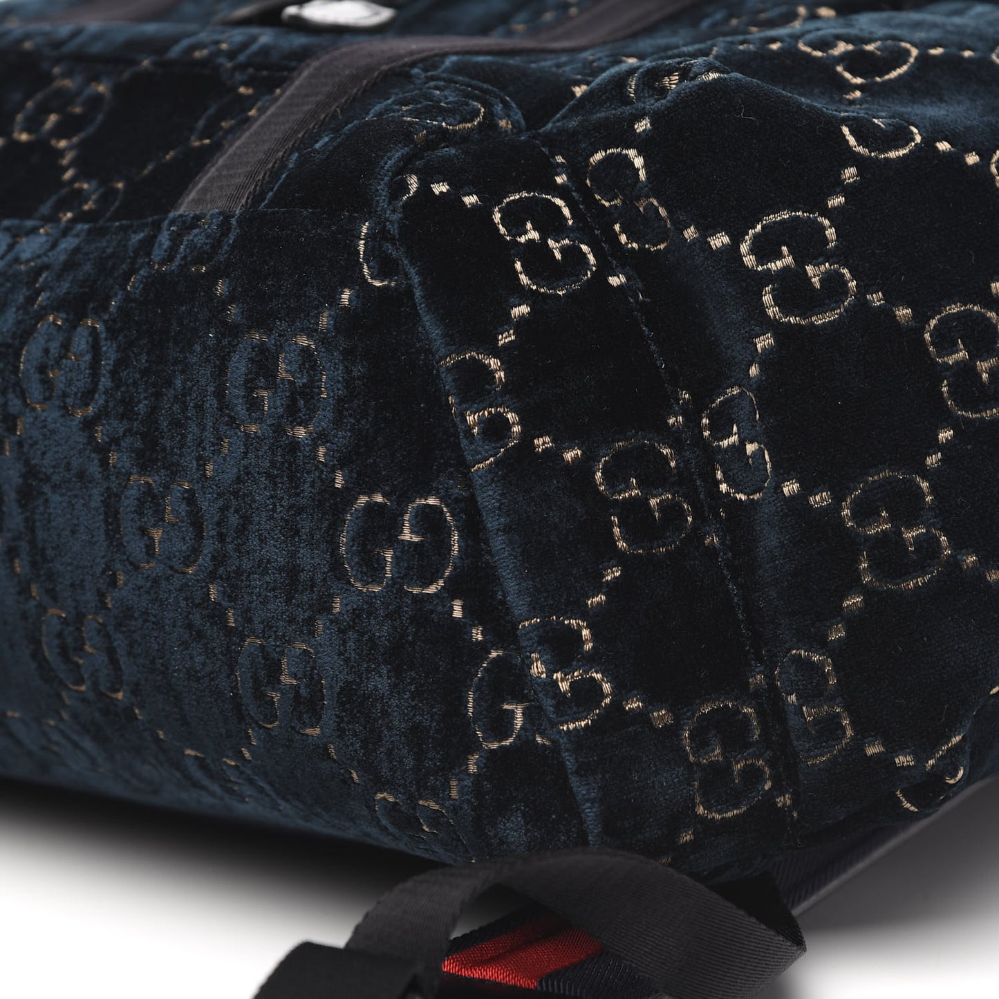 Velvet GG Monogram Web Medium Double Buckle Backpack Blue Beige Black