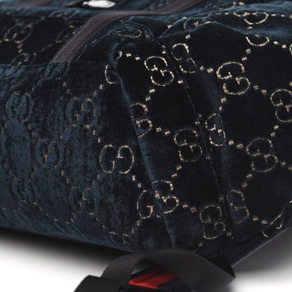 Gucci Velvet GG Monogram Web Medium Double Buckle Backpack Blue Beige Black 8 of 9