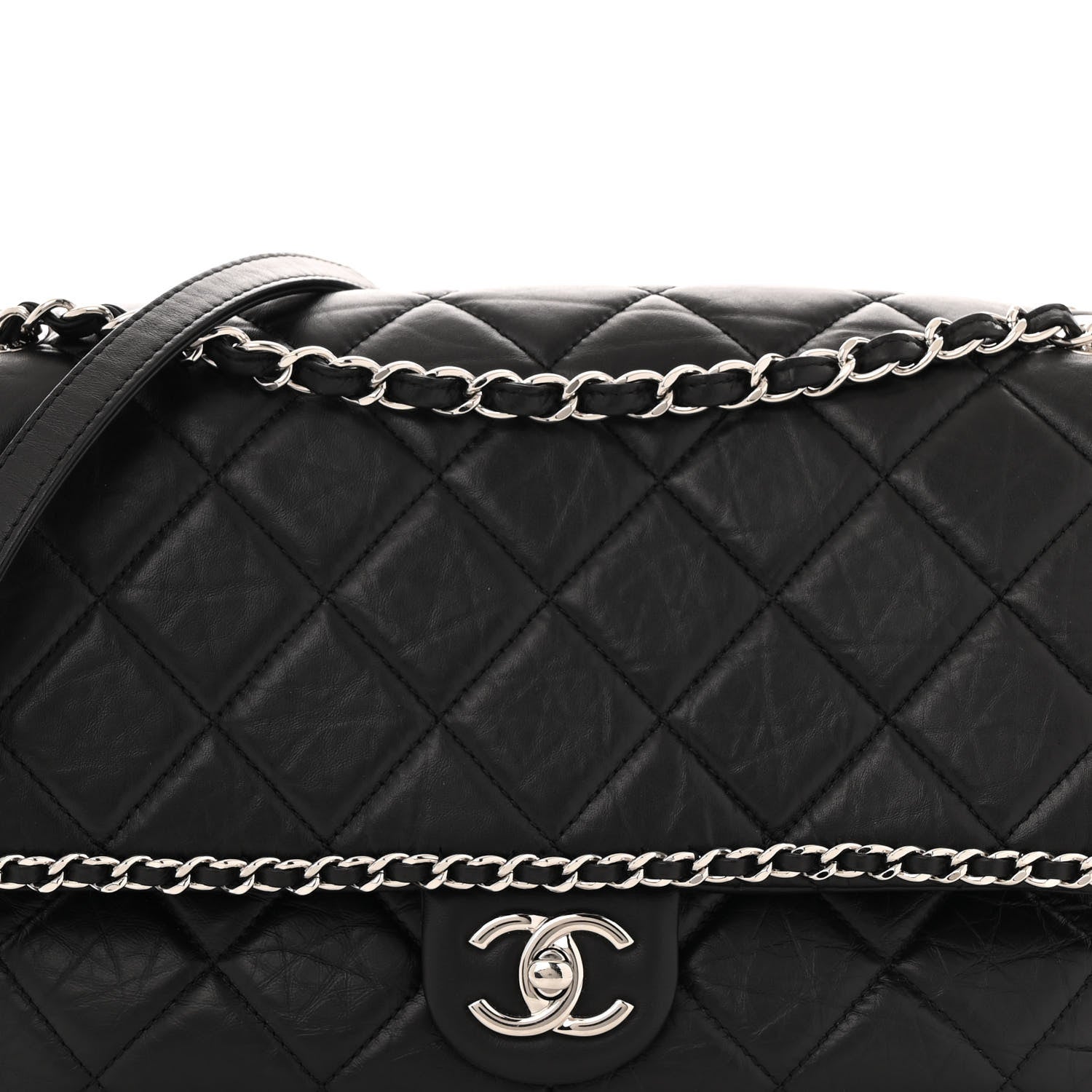 Chanel Crumpled Calfskin Quilted Large Chain All Over Flap Bag Black 8 of 11