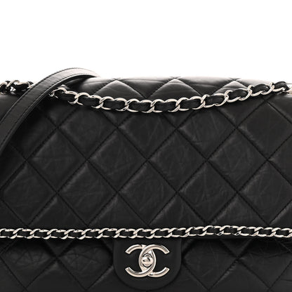 Chanel Crumpled Calfskin Quilted Large Chain All Over Flap Bag Black 8 of 11