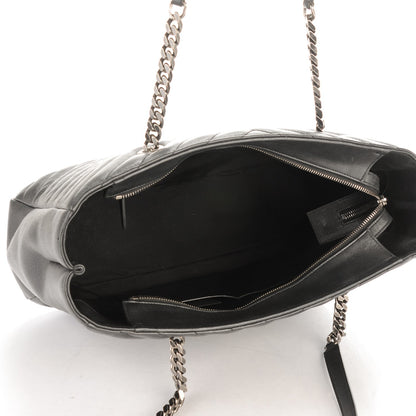 Saint Laurent Sheepskin Matelasse Chevron Large Monogram Shopping Bag Black 5 of 7