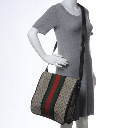 Gucci GG Plus Monogram Web Large Flap Messenger Bag Beige Dark Brown 2 of 7