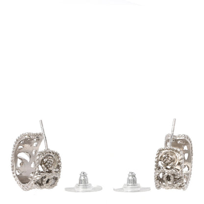 Chanel CC Camellia Hoop Earrings Silver 3 of 5
