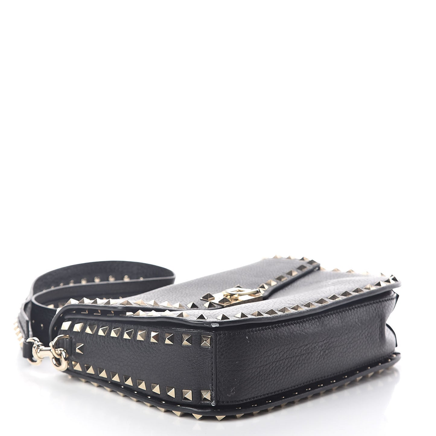 Pebbled Calfskin Medium Rockstud Flap Saddle Bag Black
