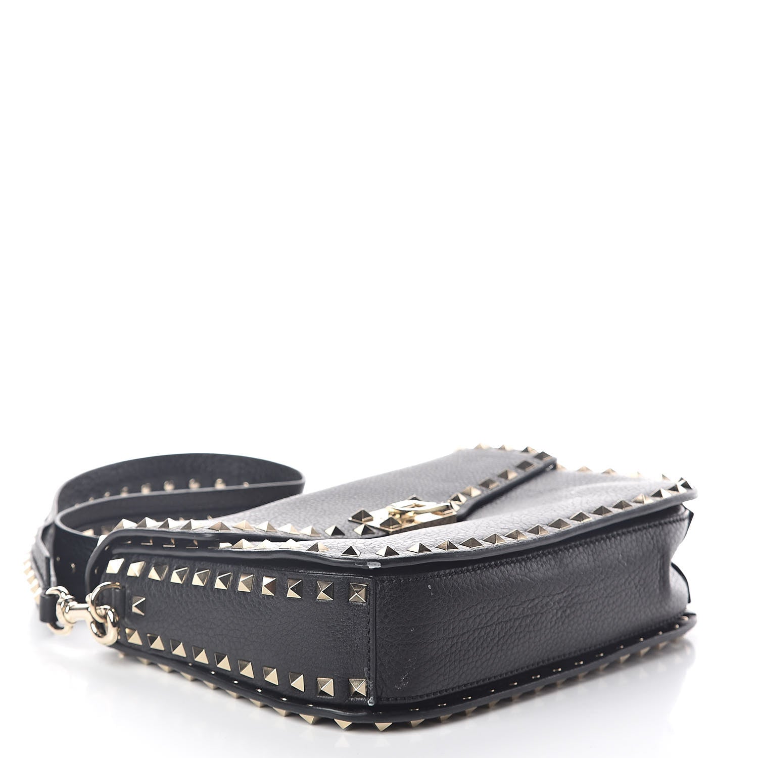 Valentino Garavani Pebbled Calfskin Medium Rockstud Flap Saddle Bag Black 4 of 8