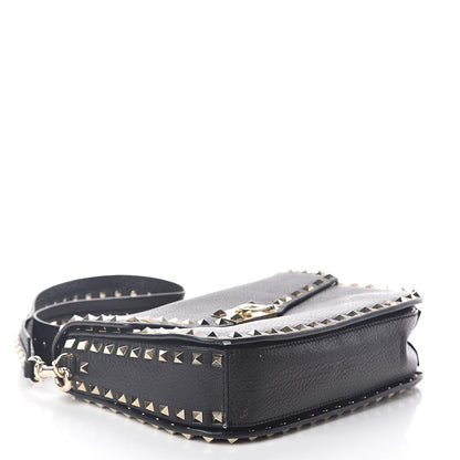 Valentino Garavani Pebbled Calfskin Medium Rockstud Flap Saddle Bag Black 4 of 8