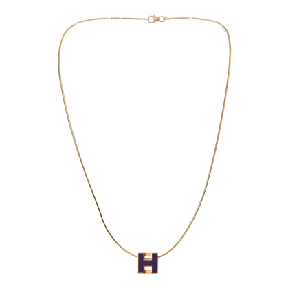 Hermes Gold Lacquered Cage d'H Pendant Necklace Pourpre 3 of 5