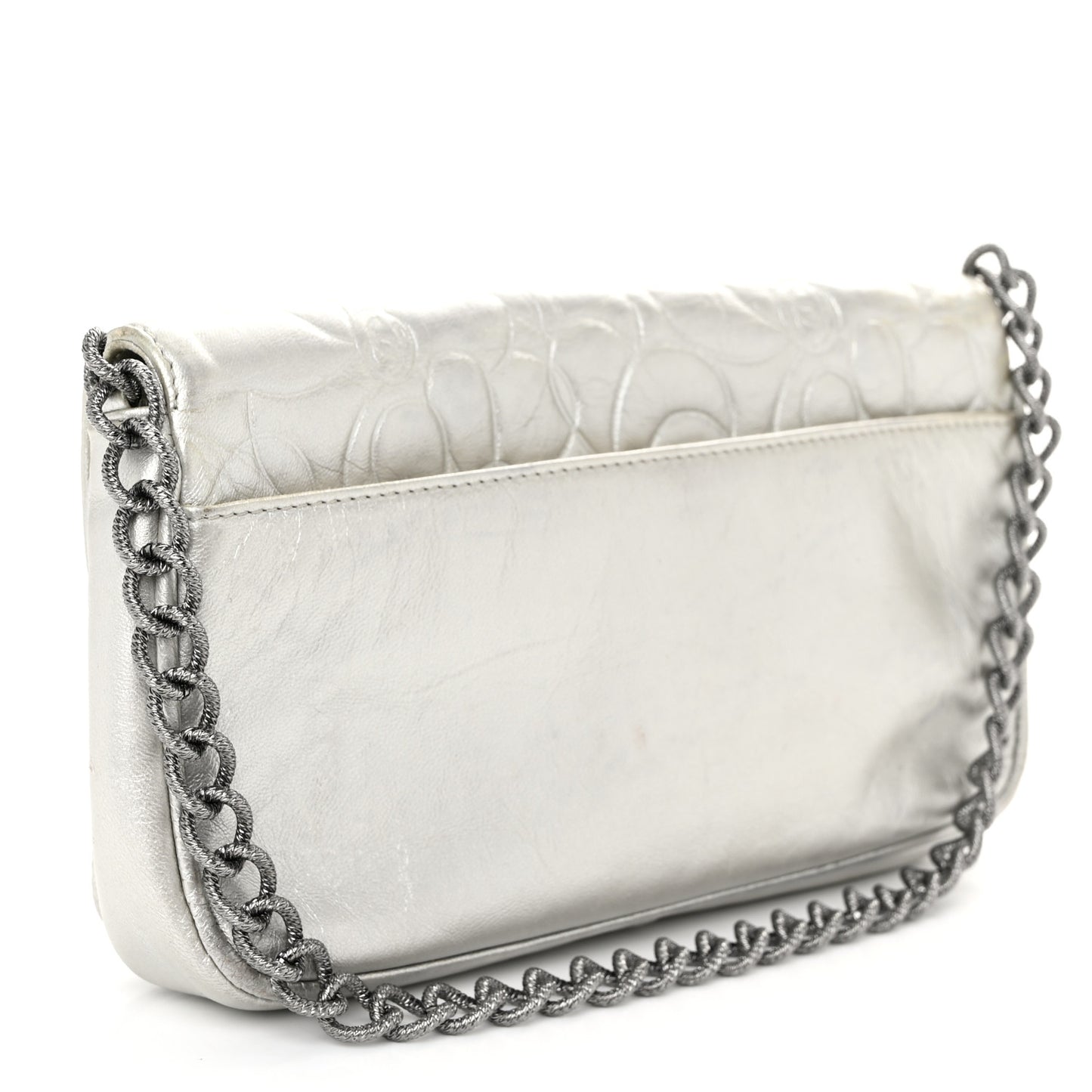 Metallic Lambskin Camellia Single Flap Silver