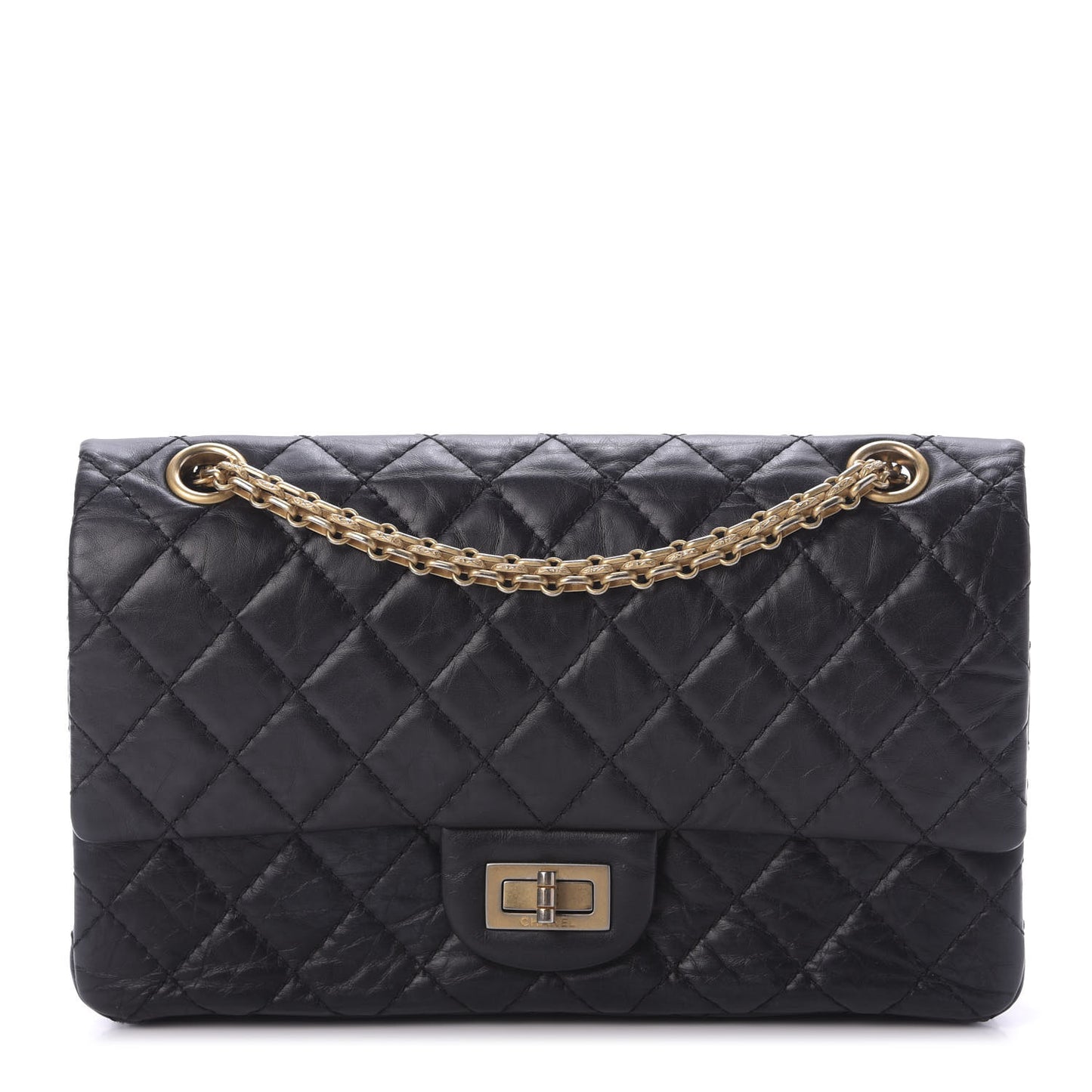 Aged Calfskin Quilted 2.55 Reissue 225 Flap Black