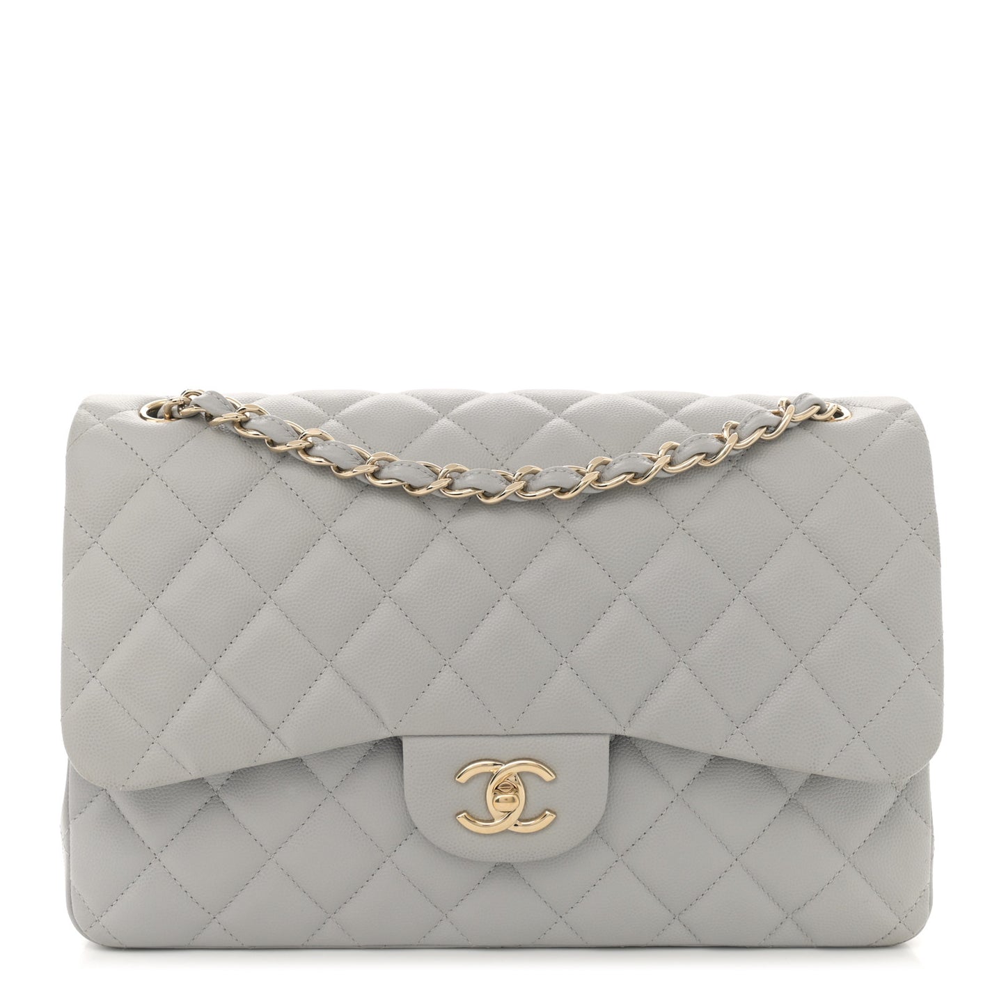 Caviar Quilted Jumbo Double Flap Grey