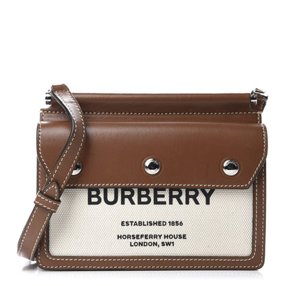 Burberry Smooth Calfskin Canvas Horseferry Print Mini Title Bag with Pocket Natural Malt Brown 1 of 10