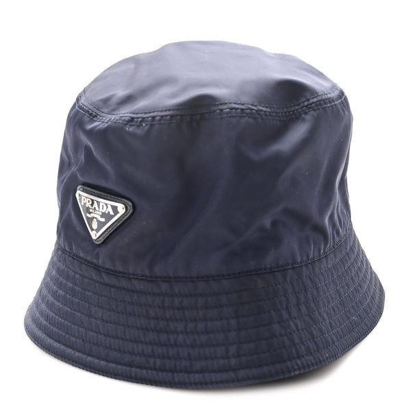 Prada Re-Nylon Metal Triangle Logo Womens Bucket Hat XL Black