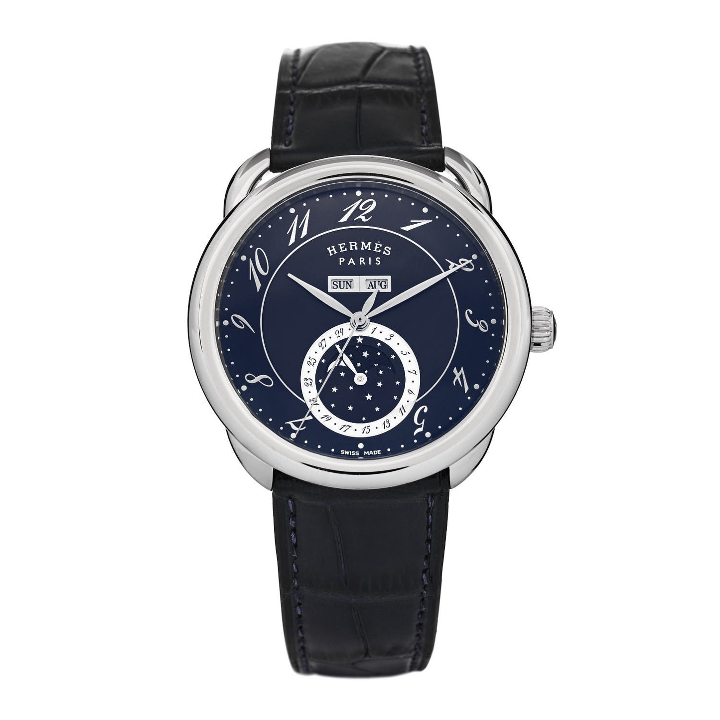 Stainless Steel Alligator 43mm Arceau Grande Lune Automatic Watch Bleu Abysse