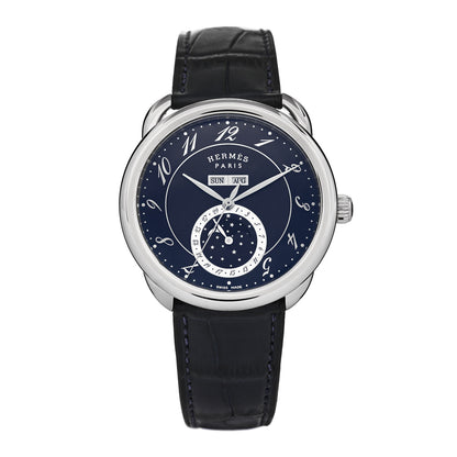 Hermes Stainless Steel Alligator 43mm Arceau Grande Lune Automatic Watch Bleu Abysse 1 of 5