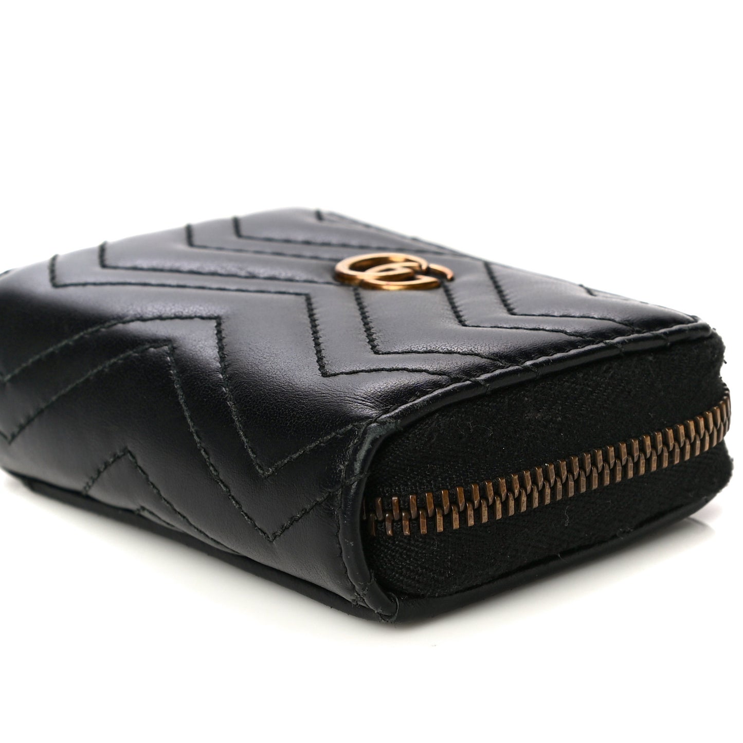 Calfskin Matelasse GG Marmont Zip Around Card Case Black