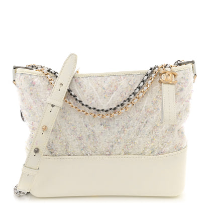 Chanel Tweed PVC Patent Chevron Quilted Medium Gabrielle Hobo White 1 of 15