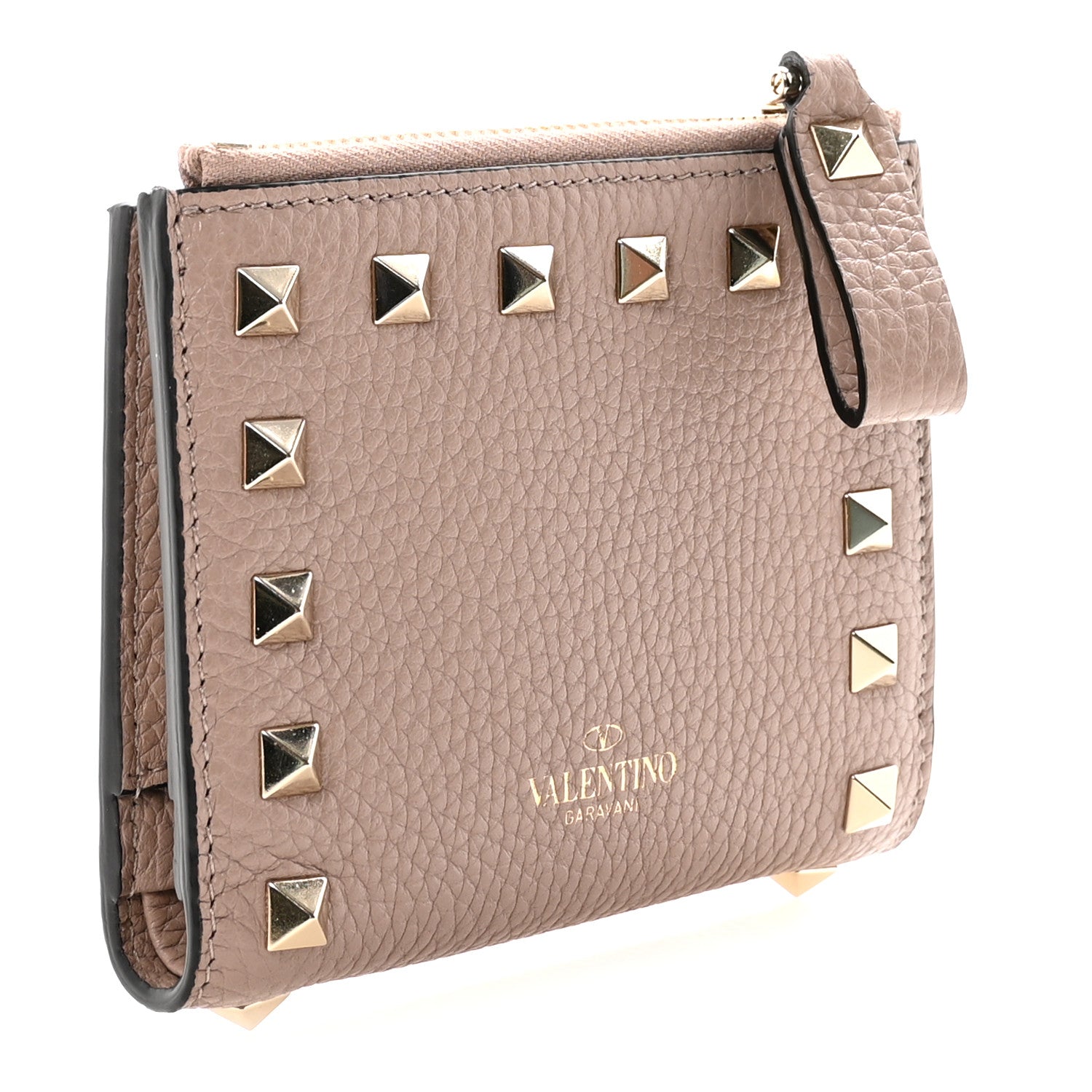 Valentino Garavani Grainy Calfskin Rockstud Coin Purse Card Holder Poudre 3 of 7