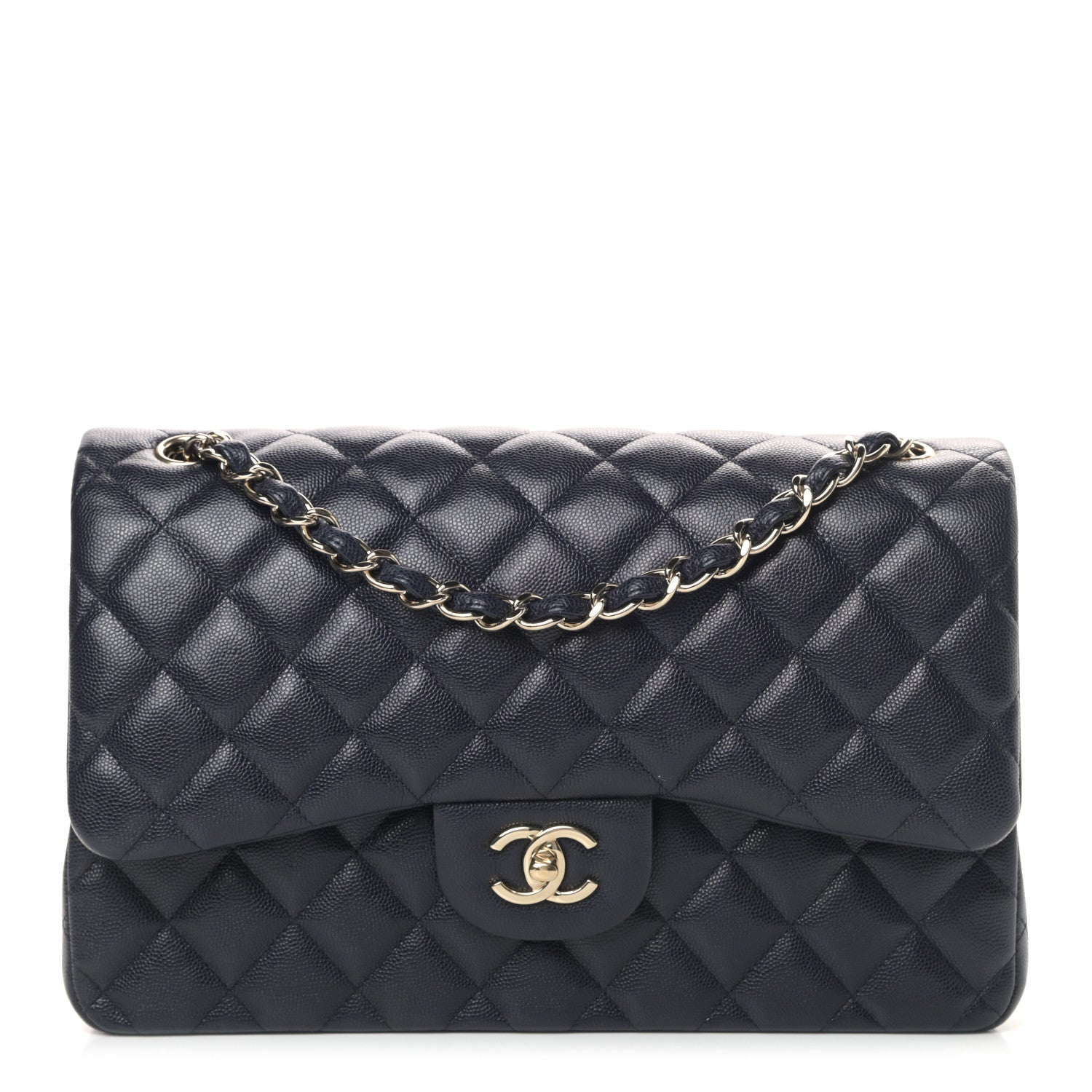 Chanel Caviar Quilted Jumbo Double Flap Navy Blue 1 of 10