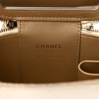 Chanel Lambskin Quilted Enamel Pearl Crush Mini Vanity Case With Chain White 6 of 13