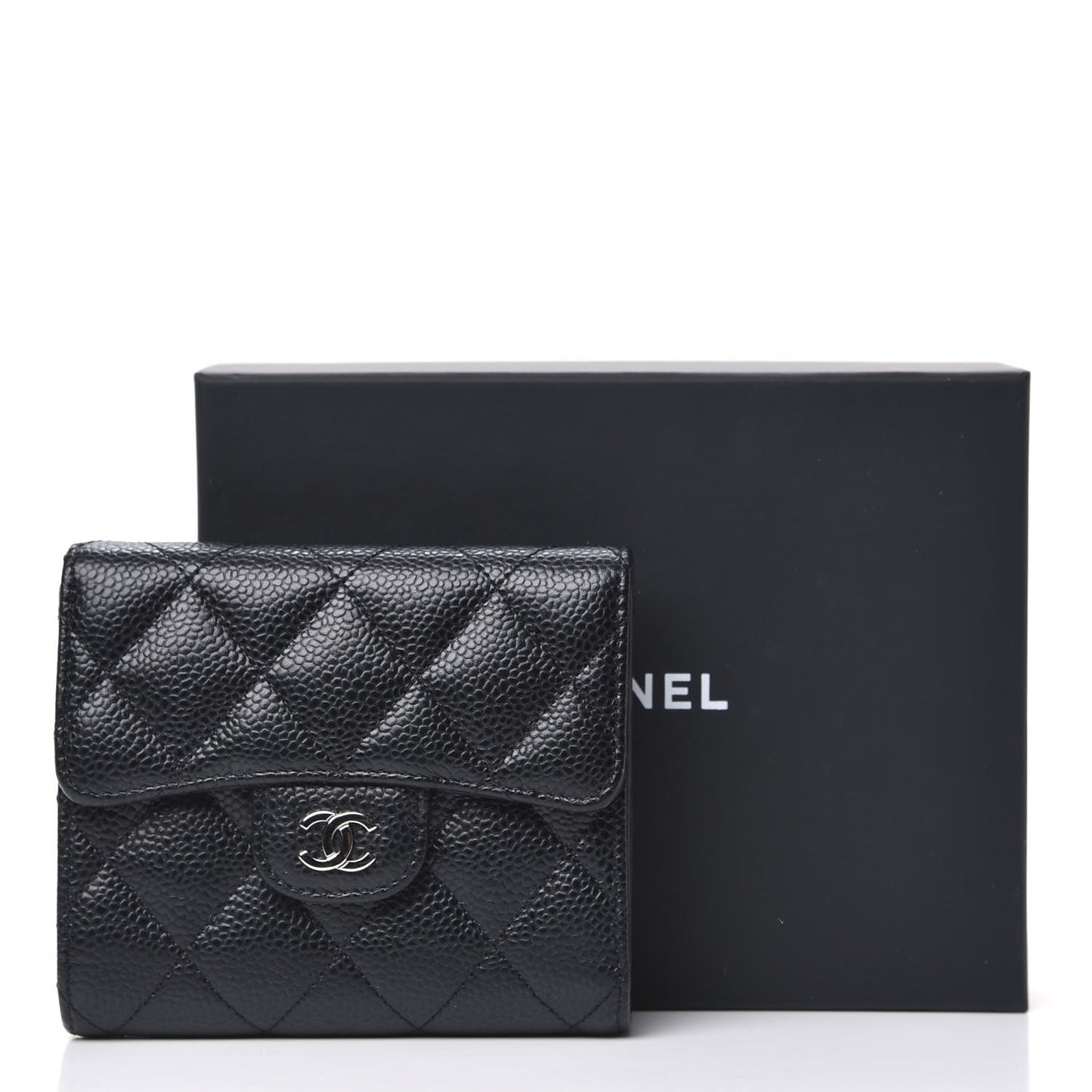 Caviar Quilted Compact Flap Wallet Black
