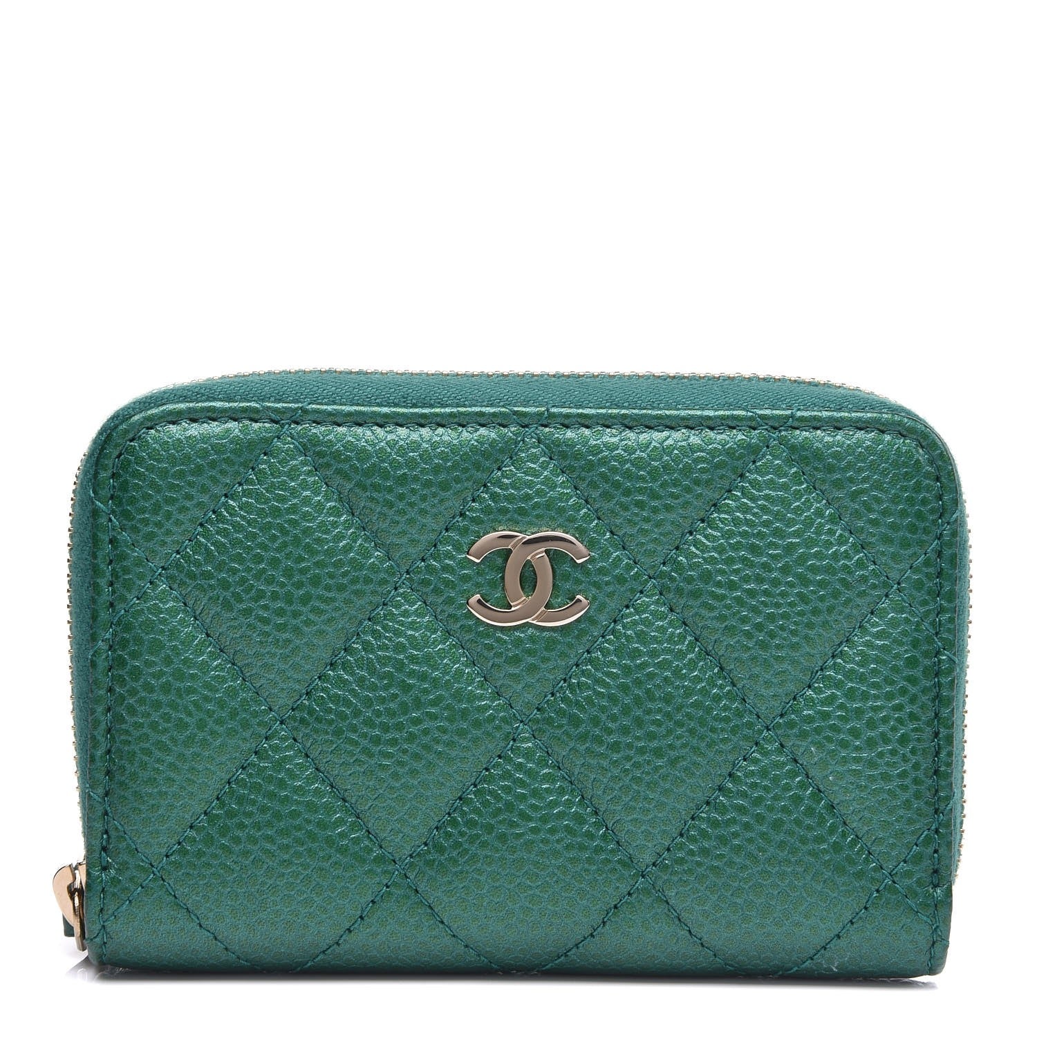 Chanel Metallic Caviar Quilted Zip Coin Purse Green 1 of 7