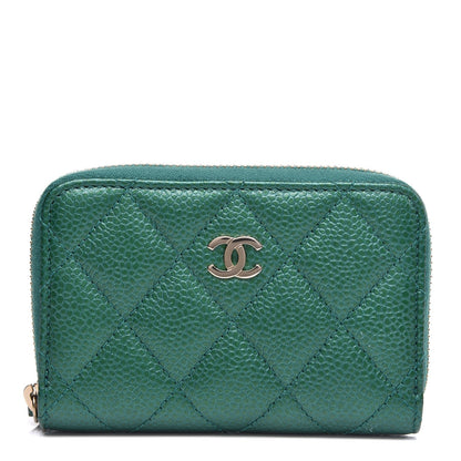 Chanel Metallic Caviar Quilted Zip Coin Purse Green 1 of 7