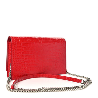 Saint Laurent Calfskin Crocodile Embossed Kate Monogram Tassel Chain Wallet Rouge Eros 3 of 10