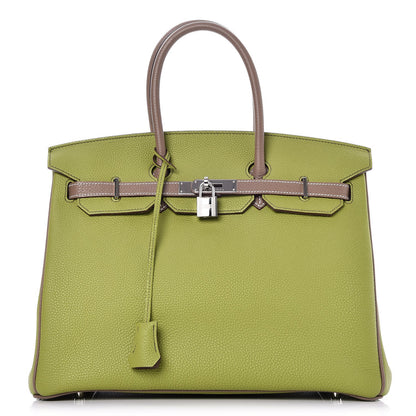 Hermes Togo Bi Color Horseshoe Birkin 35 Vert Anis Etoupe 1 of 35
