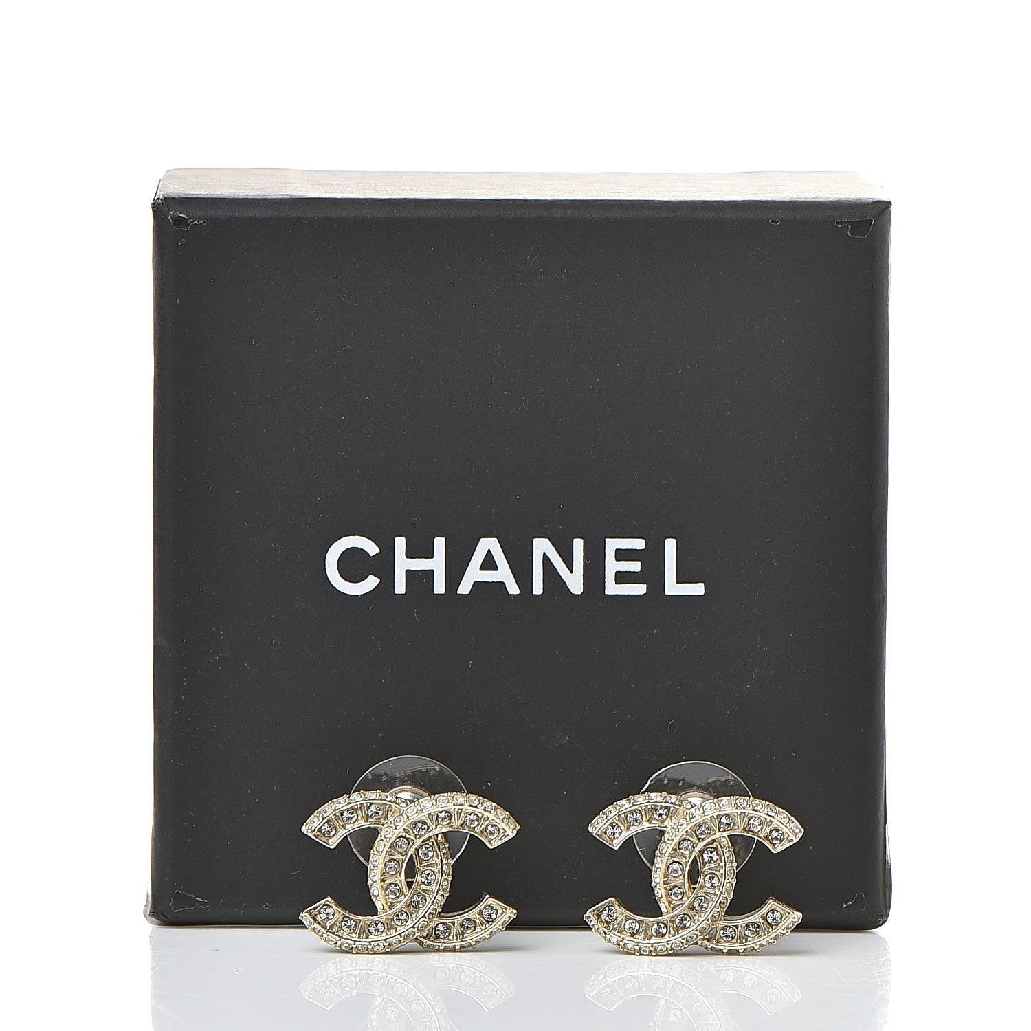Chanel Crystal Timeless CC Earrings Light Gold 5 of 5