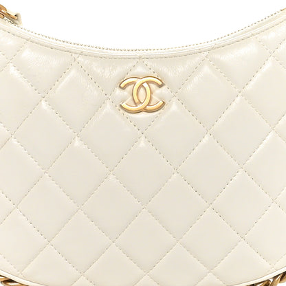 Chanel Shiny Crumpled Lambskin Quilted Chain Around Hobo White 8 of 10