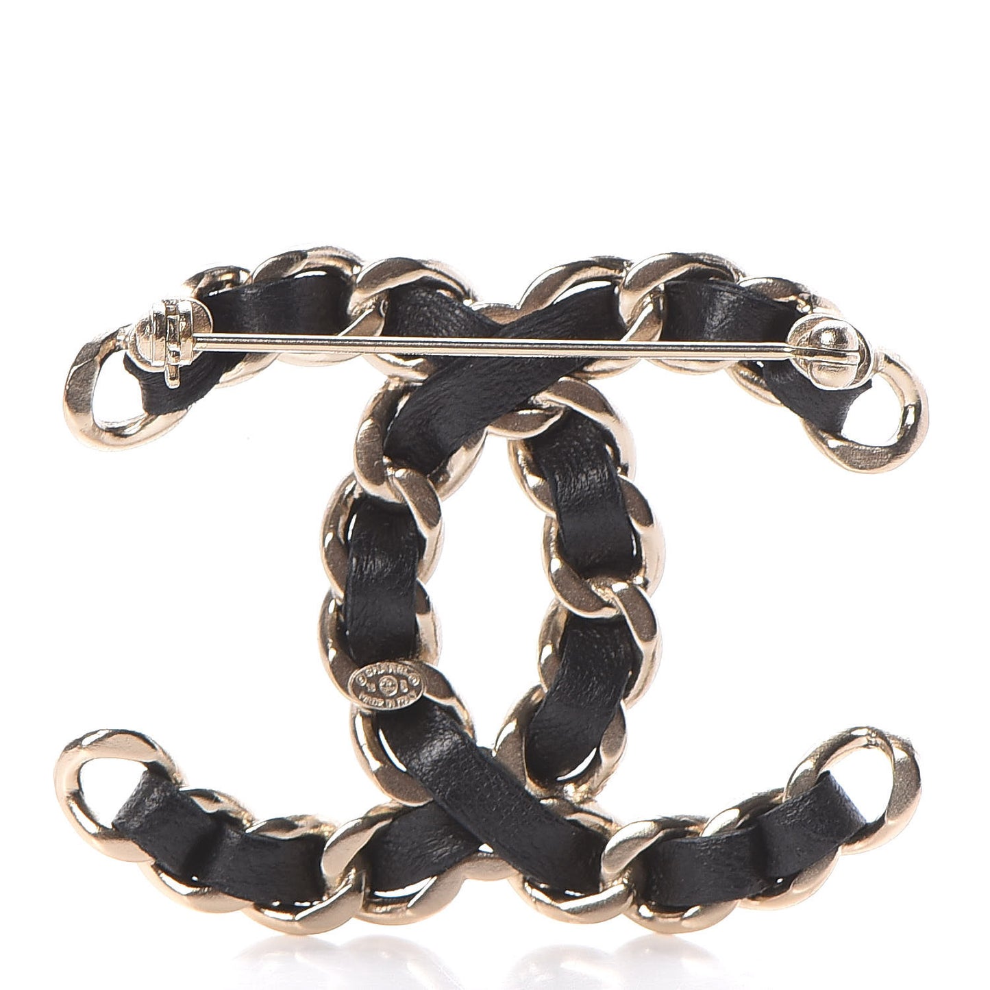 Lambskin Chain CC Brooch Black Gold