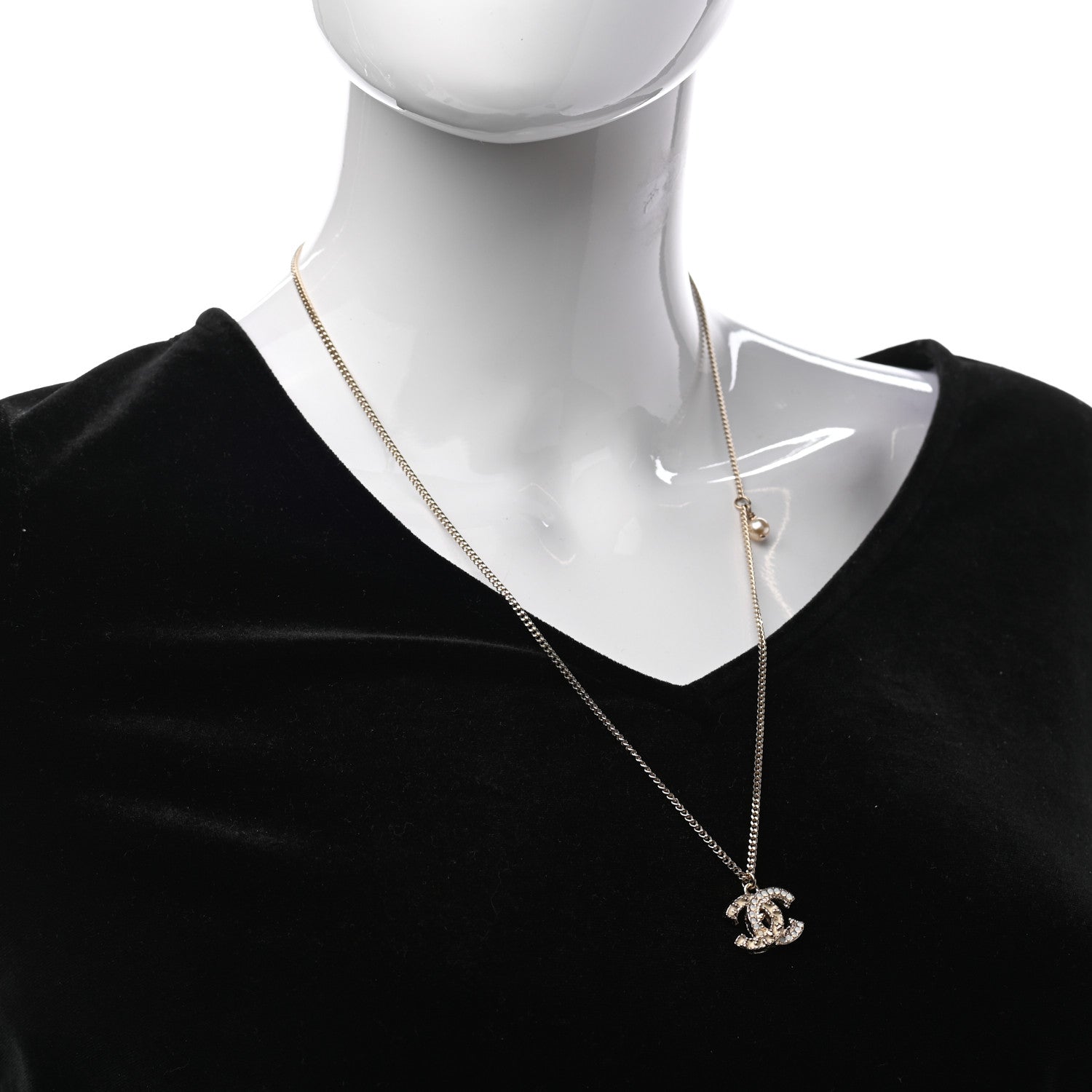 Chanel Crystal CC Pendant Necklace Gold 5 of 10