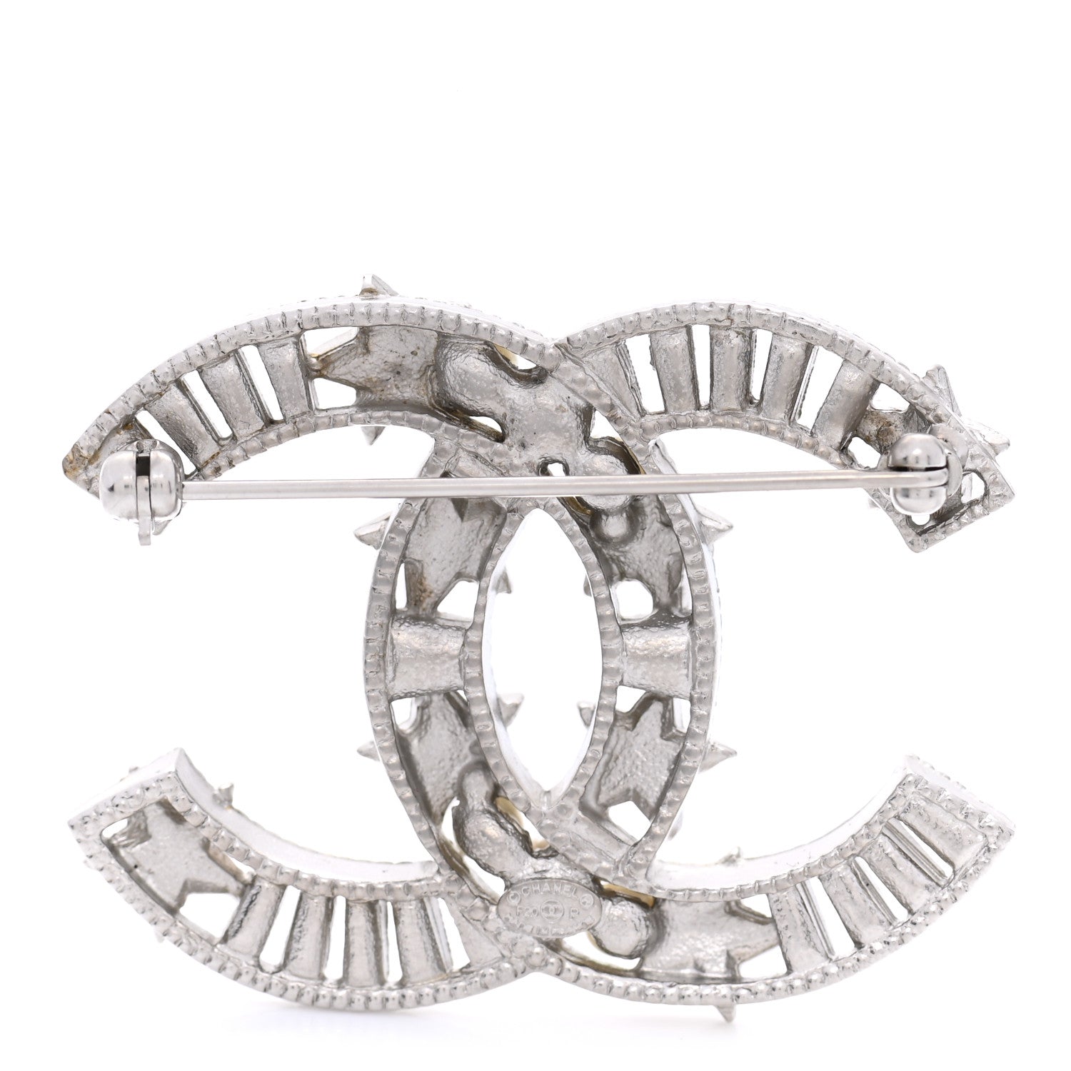 Chanel Crystal Pearl CC Star Coco Flapper Brooch Silver 3 of 5