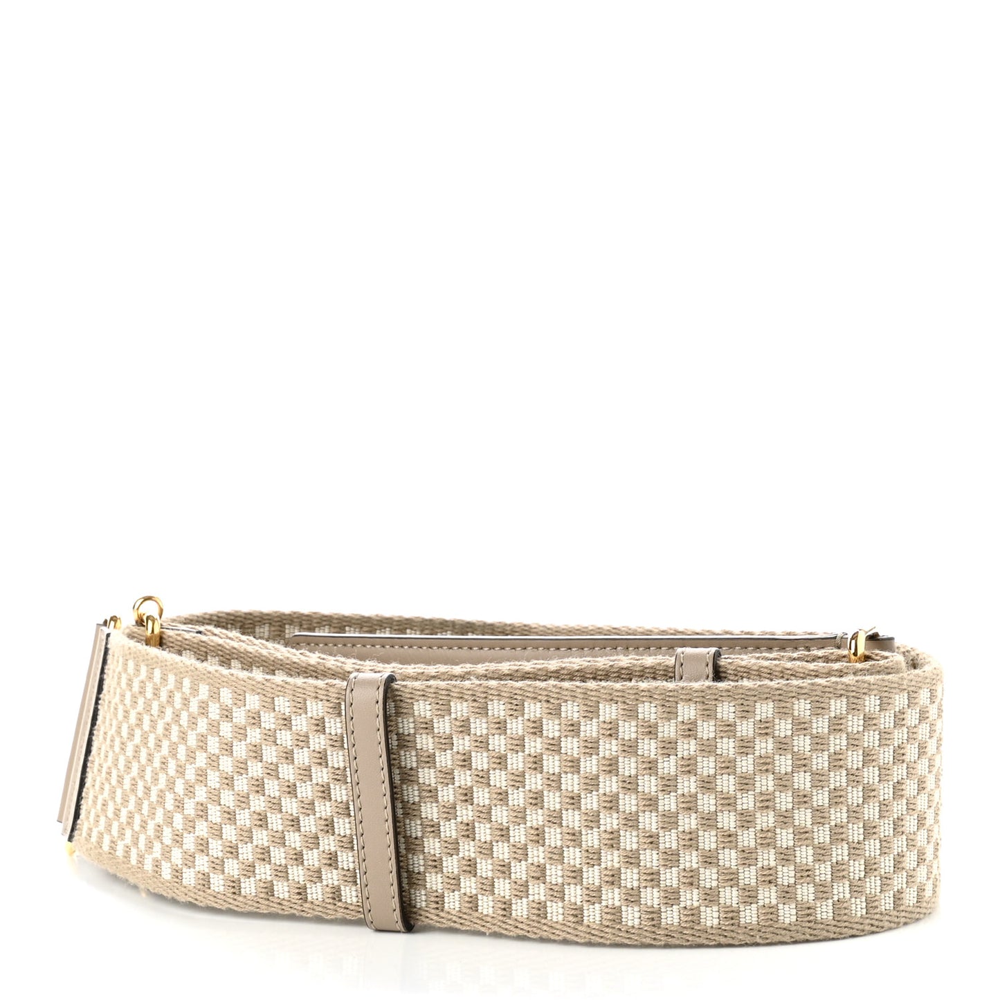 Ribbon Vitello King Logo Embossed Gingham Woven Adjustable Strap You Beige