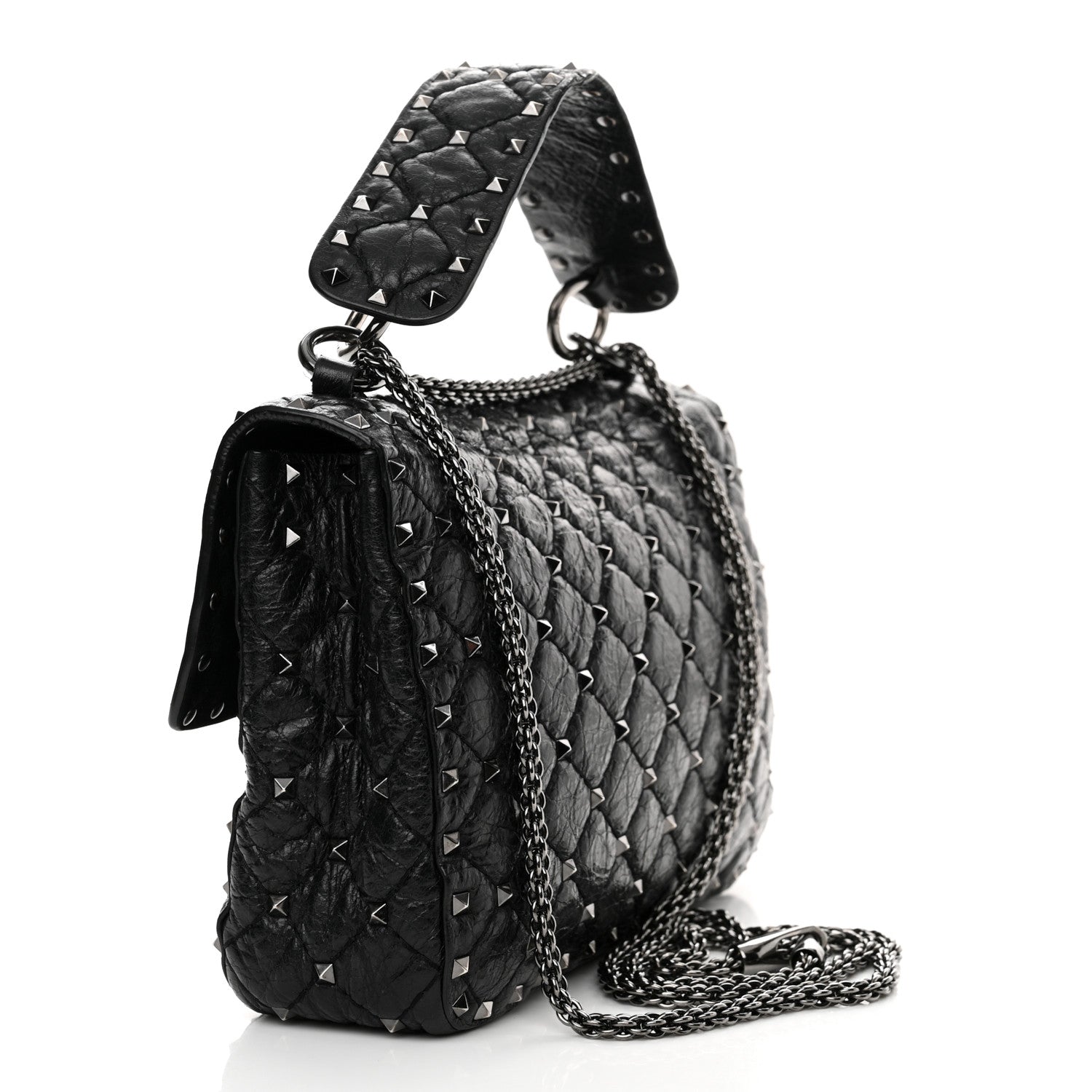 Valentino Garavani Craquele Nappa Medium Rockstud Spike Shoulder Bag Black 3 of 15