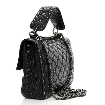 Valentino Garavani Craquele Nappa Medium Rockstud Spike Shoulder Bag Black 3 of 15