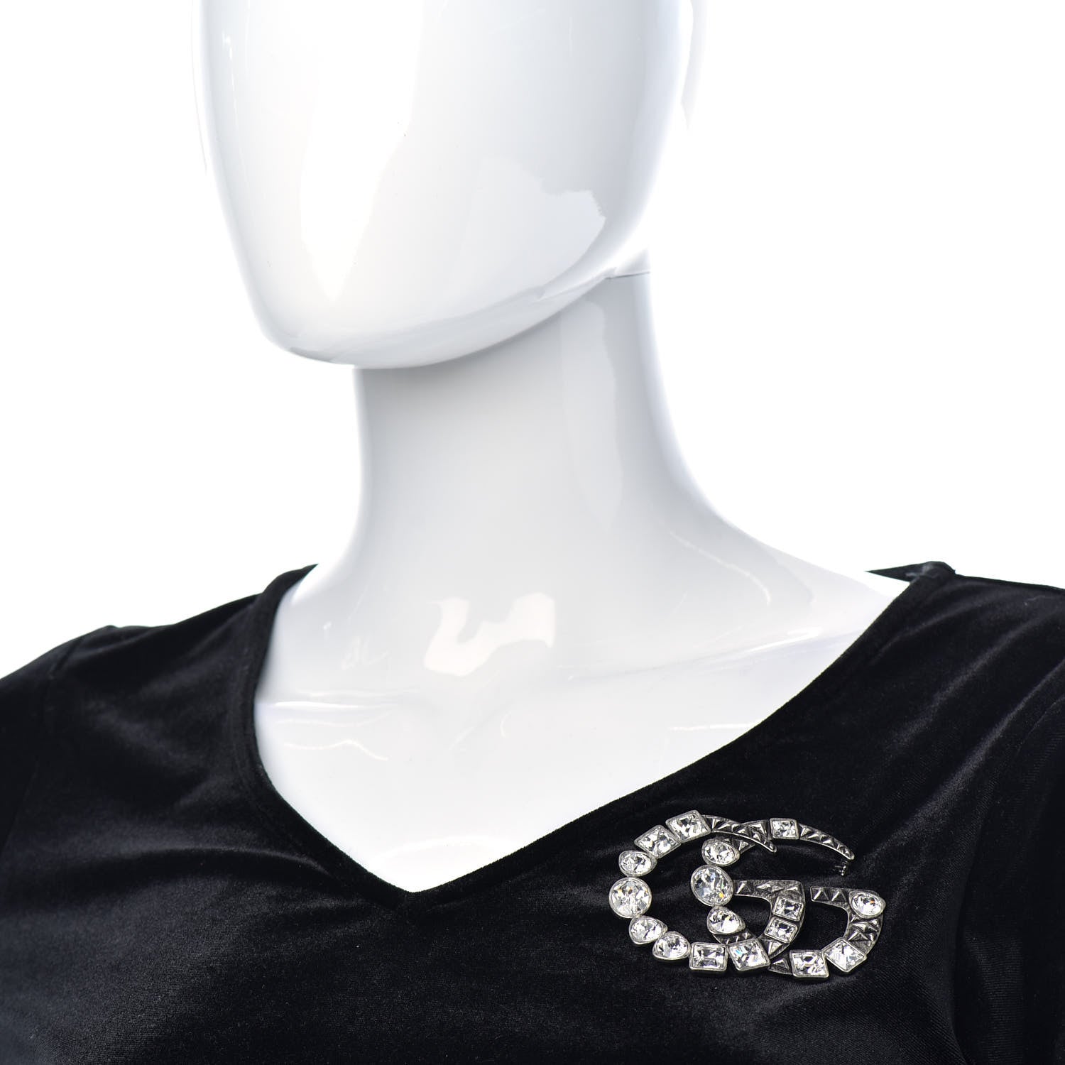 Gucci Metal Crystal Double G Brooch Silver 2 of 4