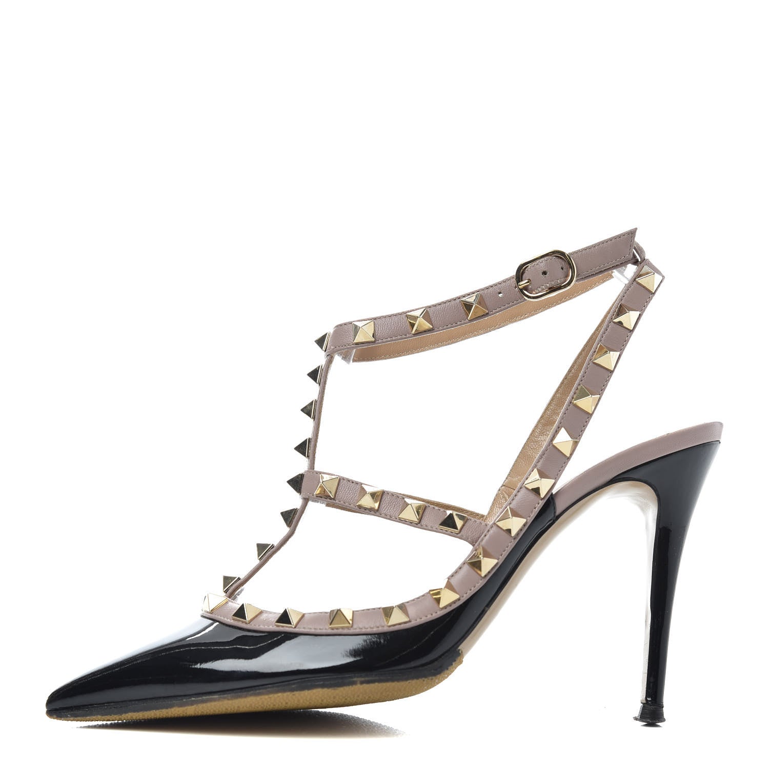 Valentino Garavani Patent Nappa Rockstud Ankle Strap 100mm Pumps 37.5 Black Poudre 1 of 9