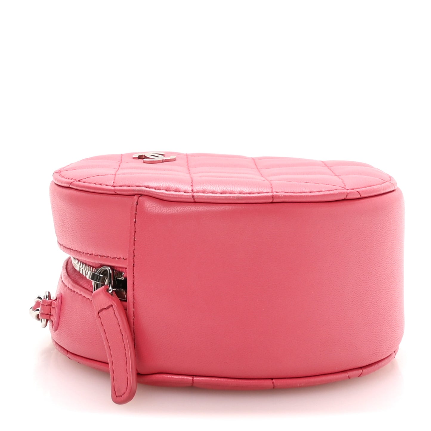 Lambskin Quilted Round Clutch With Chain Pink