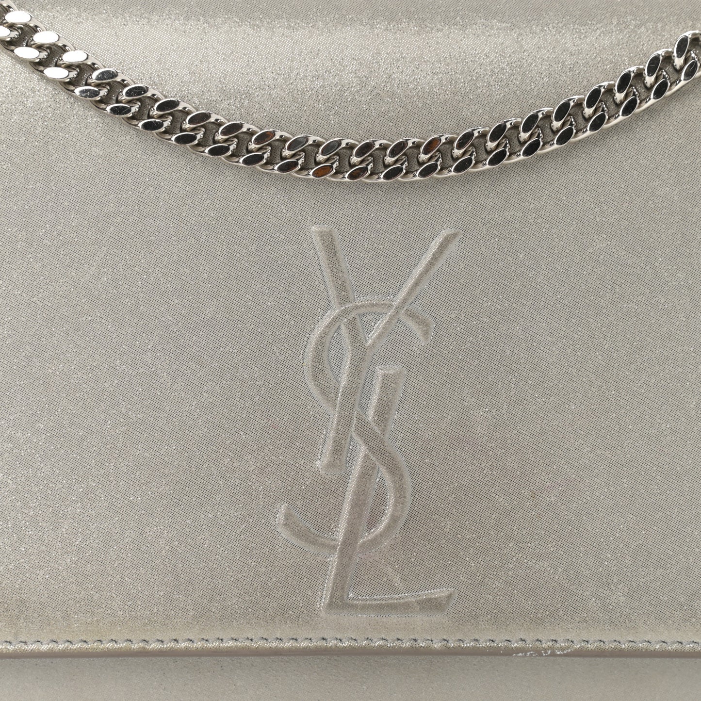Metallic Fabric Medium Monogram Kate Satchel Silver