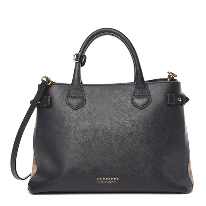 Burberry Grainy Calfskin House Check Medium Banner Tote Black 1 of 18