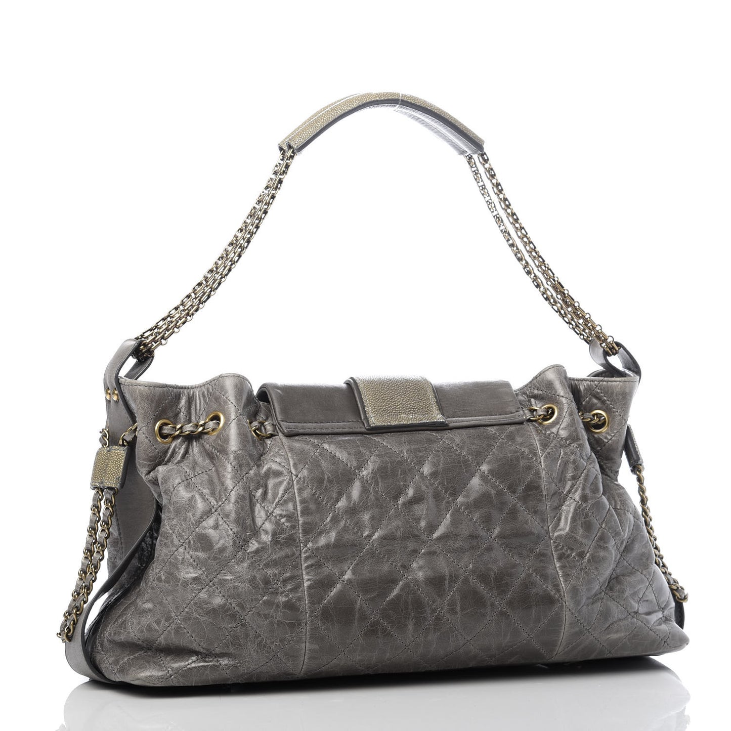 Glazed Calfskin Stingray Bindi CC Accordion Tote Grey