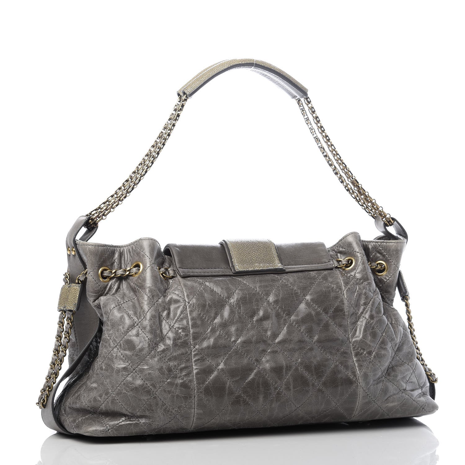 Chanel Glazed Calfskin Stingray Bindi CC Accordion Tote Grey 3 of 10