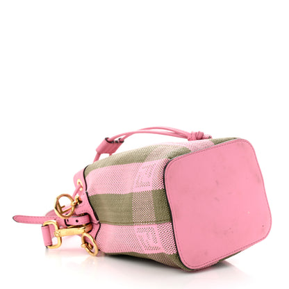 Fendi Raffia Vitello Seta F is Fendi Pequin Gingham Woven Mini Mon Tresor Bucket Bag Military Rosa Lollypop 4 of 12