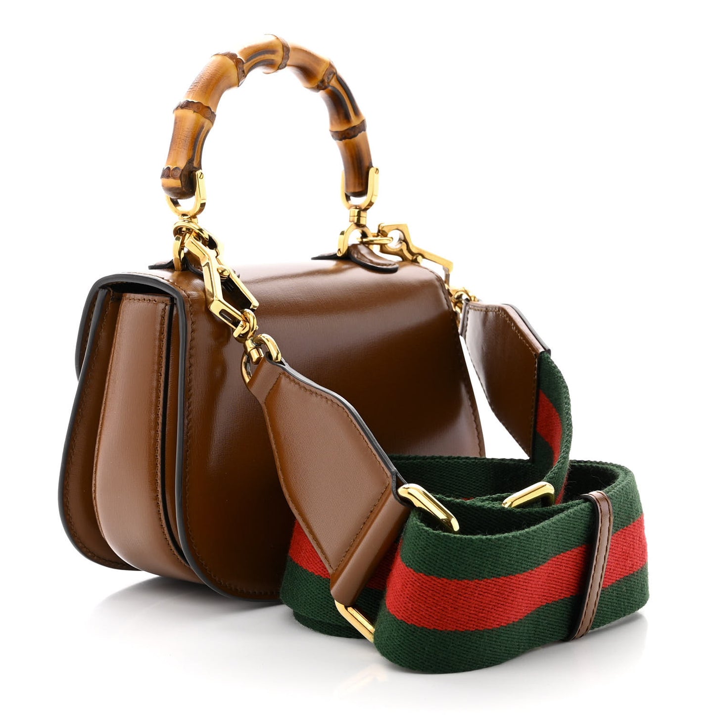 Boarded Dyana Lux Calfskin Web Mini Bamboo 1947 Top Handle Bag Brown