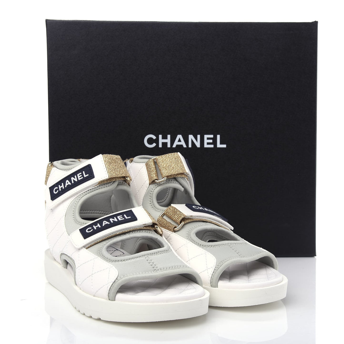 Goatskin Fabric Gladiator Sandals 37 White Light Grey Navy Blue